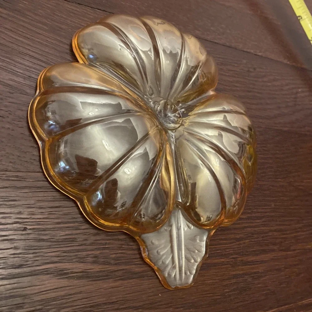 Vintage Carnival‎ Glass Marigold Amber Clover Leaf Candy/Nut/Relish Dish